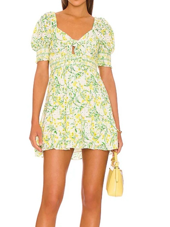 Alice + Olivia Dresses & Skirts - Alice + Olivia Cream Mini Dress with Yellow & Green Floral Print
